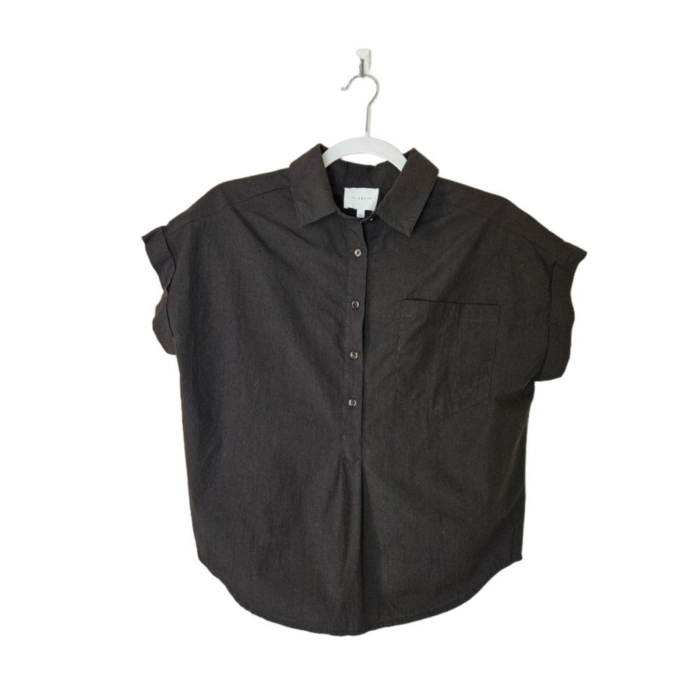 Sundays Black Cotton Short Sleeve Button Down Shirt Relaxed Fit Minimalist XS